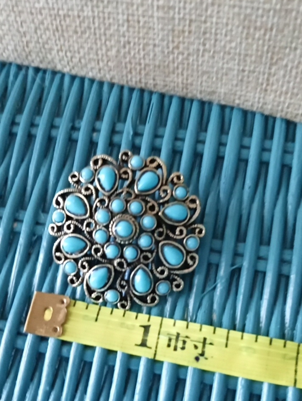 Turquoise Floral Statement Brooch - Picture 5 of 5